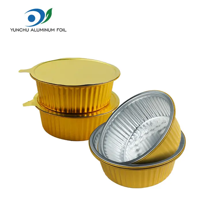 डिस्पोजेबल गोल्डन फास्ट फूड राउंड एल्यूमीनियम पन्नी कंटेनर