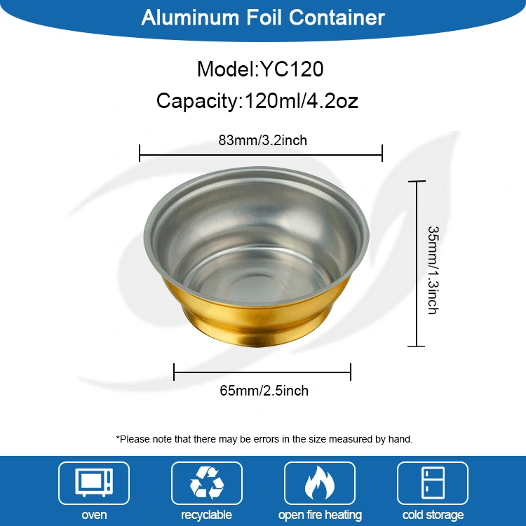 डिस्पोजेबल गोल टेकअवे बॉक्स छोटा सुनहरा कटोरा एल्यूमीनियम फॉयल कंटेनर