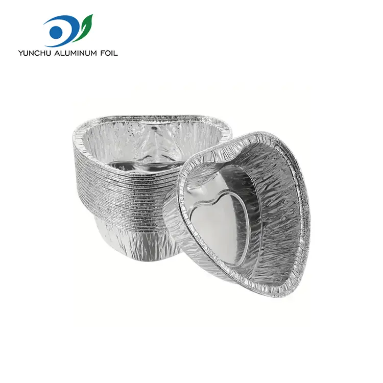 दिल के आकार का केक एयर फ्रायर सिल्वर एल्यूमीनियम पन्नी कंटेनर दिल के आकार का केक एयर फ्रायर सिल्वर एल्यूमीनियम पन्नी कंटेनर