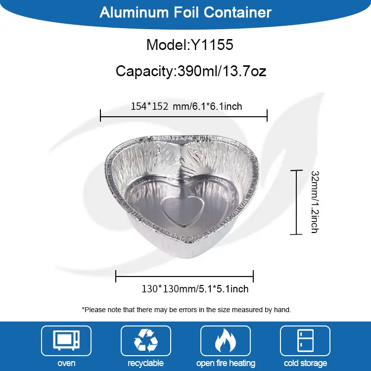 दिल के आकार का takeaway केक सिल्वर एल्यूमीनियम पन्नी कंटेनर