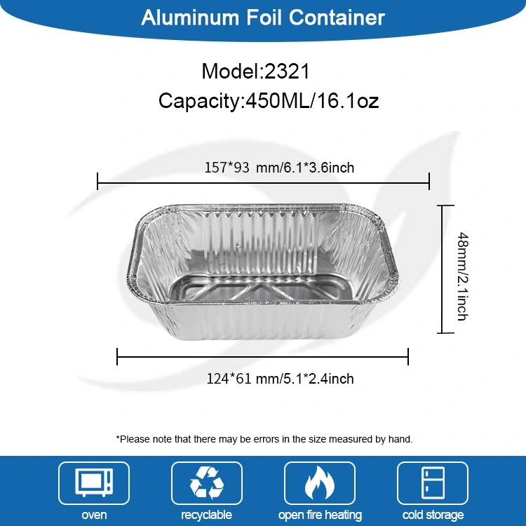 आयताकार एयर फ्रायर ग्रिल सिल्वर एल्यूमीनियम पन्नी कंटेनर