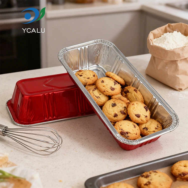 आयताकार लाल बेकरी कैटरिंग सिल्वर एल्युमिनियम फॉयल कंटेनर